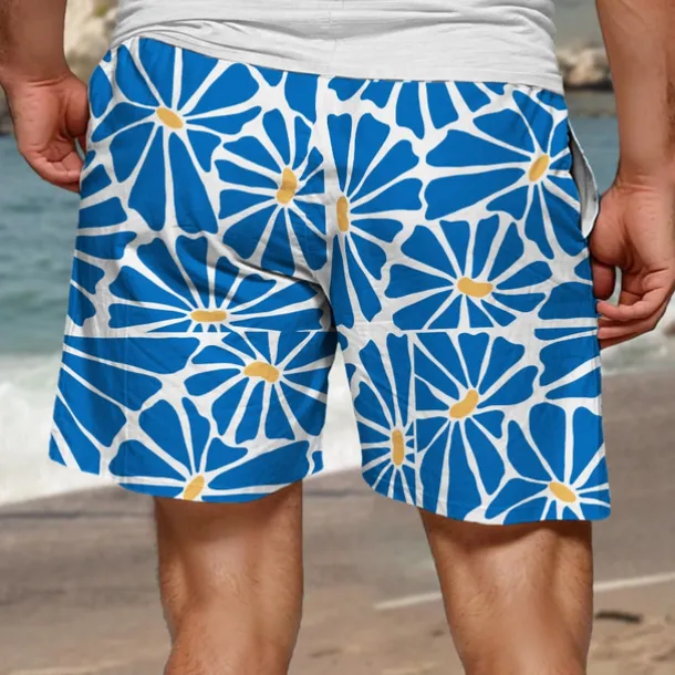 Men's Colorful Flower / Floral Swim Trunks Swim Shorts Board Shorts Mid Waist Hawaiian Casual Holiday Beach Drawstring with Mesh lining Elastic Waist Designer Clothing Apparel