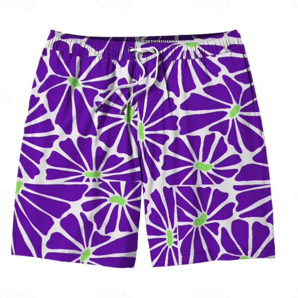 Men's Colorful Flower / Floral Swim Trunks Swim Shorts Board Shorts Mid Waist Hawaiian Casual Holiday Beach Drawstring with Mesh lining Elastic Waist Designer Clothing Apparel