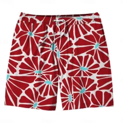 Men's Colorful Flower / Floral Swim Trunks Swim Shorts Board Shorts Mid Waist Hawaiian Casual Holiday Beach Drawstring with Mesh lining Elastic Waist Designer Clothing Apparel