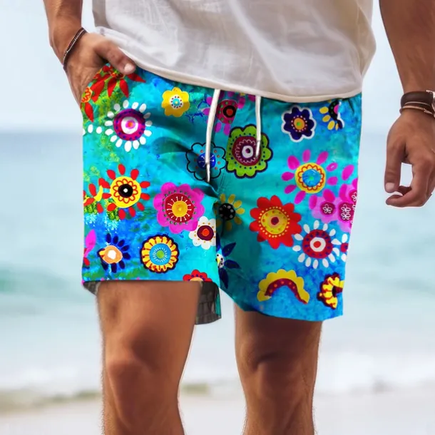 Men's Colorful Flower / Floral Swim Trunks Swim Shorts Board Shorts Mid Waist Hawaiian Casual Holiday Beach Drawstring with Mesh lining Elastic Waist Designer Clothing Apparel