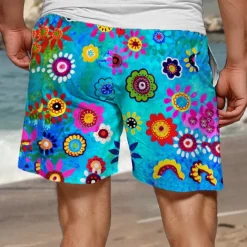 Men's Colorful Flower / Floral Swim Trunks Swim Shorts Board Shorts Mid Waist Hawaiian Casual Holiday Beach Drawstring with Mesh lining Elastic Waist Designer Clothing Apparel