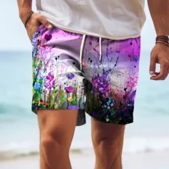 Men's Colorful Flower / Floral Swim Trunks Swim Shorts Board Shorts Mid Waist Hawaiian Casual Holiday Beach Drawstring with Mesh lining Elastic Waist Designer Clothing Apparel