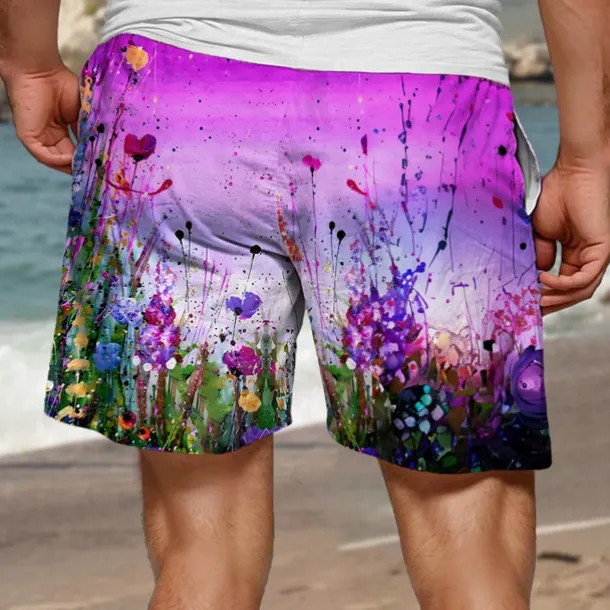 Men's Colorful Flower / Floral Swim Trunks Swim Shorts Board Shorts Mid Waist Hawaiian Casual Holiday Beach Drawstring with Mesh lining Elastic Waist Designer Clothing Apparel