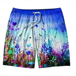 Men's Colorful Flower / Floral Swim Trunks Swim Shorts Board Shorts Mid Waist Hawaiian Casual Holiday Beach Drawstring with Mesh lining Elastic Waist Designer Clothing Apparel