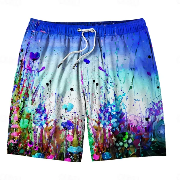 Men's Colorful Flower / Floral Swim Trunks Swim Shorts Board Shorts Mid Waist Hawaiian Casual Holiday Beach Drawstring with Mesh lining Elastic Waist Designer Clothing Apparel