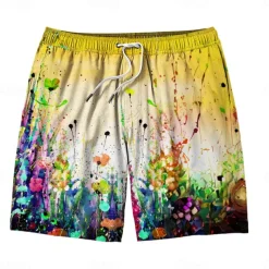 Men's Colorful Flower / Floral Swim Trunks Swim Shorts Board Shorts Mid Waist Hawaiian Casual Holiday Beach Drawstring with Mesh lining Elastic Waist Designer Clothing Apparel