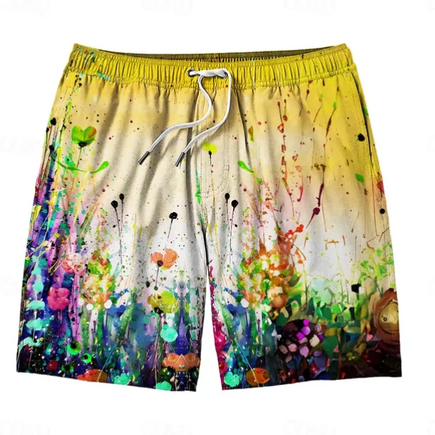 Men's Colorful Flower / Floral Swim Trunks Swim Shorts Board Shorts Mid Waist Hawaiian Casual Holiday Beach Drawstring with Mesh lining Elastic Waist Designer Clothing Apparel