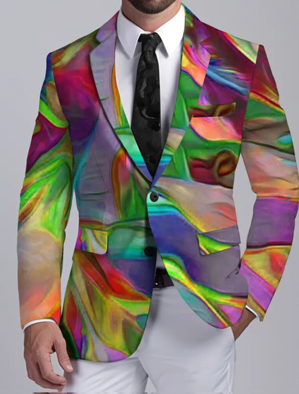 Men's Colorful Gradual Long Sleeve Turndown Business Abstract Work Wear to work Going out Buttons Print Multi Pocket