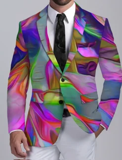 Men's Colorful Gradual Long Sleeve Turndown Business Abstract Work Wear to work Going out Buttons Print Multi Pocket