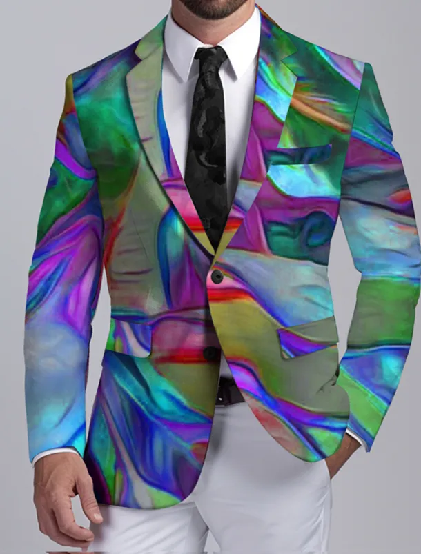 Men's Colorful Gradual Long Sleeve Turndown Business Abstract Work Wear to work Going out Buttons Print Multi Pocket