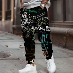 Men's Colorful Graffiti Sweatpants Joggers Trousers Mid Waist Drawstring Elastic Waist Casual Jogging Streetwear Workout Athletic Sweatpants with Pockets Spring Fall 3D Print Black 1# Black
