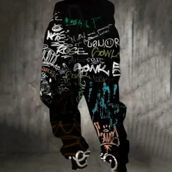 Men's Colorful Graffiti Sweatpants Joggers Trousers Mid Waist Drawstring Elastic Waist Casual Jogging Streetwear Workout Athletic Sweatpants with Pockets Spring Fall 3D Print Black 1# Black