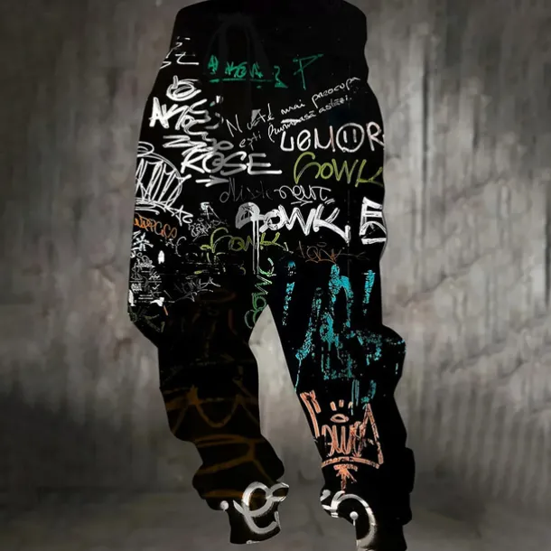 Men's Colorful Graffiti Sweatpants Joggers Trousers Mid Waist Drawstring Elastic Waist Casual Jogging Streetwear Workout Athletic Sweatpants with Pockets Spring Fall 3D Print Black 1# Black