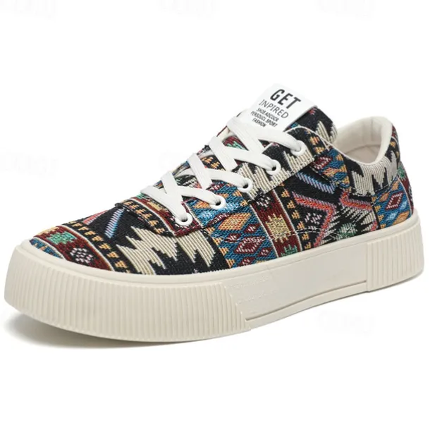 Men's Colorful Tribal Pattern Sneakers – Stylish Lace-Up Casual Shoes for Everyday Wear and Outdoor Activities