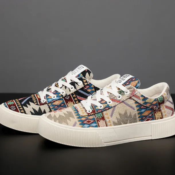 Men's Colorful Tribal Pattern Sneakers – Stylish Lace-Up Casual Shoes for Everyday Wear and Outdoor Activities
