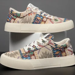 Men's Colorful Tribal Pattern Sneakers – Stylish Lace-Up Casual Shoes for Everyday Wear and Outdoor Activities