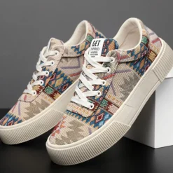 Men's Colorful Tribal Pattern Sneakers – Stylish Lace-Up Casual Shoes for Everyday Wear and Outdoor Activities