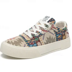 Men's Colorful Tribal Pattern Sneakers – Stylish Lace-Up Casual Shoes for Everyday Wear and Outdoor Activities