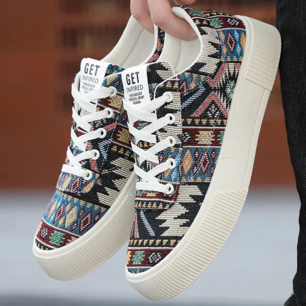 Men's Colorful Tribal Pattern Sneakers – Stylish Lace-Up Casual Shoes for Everyday Wear and Outdoor Activities