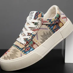 Men's Colorful Tribal Pattern Sneakers – Stylish Lace-Up Casual Shoes for Everyday Wear and Outdoor Activities