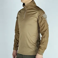 Men's Combat Shirt Hiking Shirt Tactical Military Shirt Long Sleeve Quarter Zip Top Outdoor Breathable Soft Polyester Patchwork Black Army Green Brown Gym Climbing Camping / Hiking / Caving