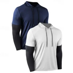 Men's Compression Shirt Athletic Shirt Gym Shirt Fitness Shirt 2 in 1 Long Sleeve Hoodie Casual Athleisure Fall Breathable Quick Dry Soft Gym Workout Running Walking Sportswear Activewear Color Block