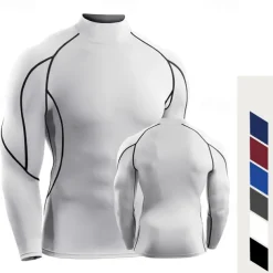 Men's Compression Shirt Athletic Shirt Gym Shirt Fitness Shirt Patchwork Long Sleeve Tee Tshirt Casual Athleisure Fall Breathable Quick Dry Soft Gym Workout Running Walking Sportswear Activewear