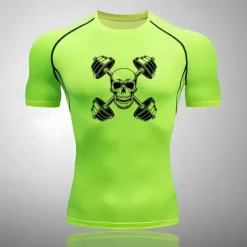 Men's Compression Shirt Athletic Shirt Gym Shirt Fitness Shirt Short Sleeve Tee Tshirt Casual Athleisure Breathable Quick Dry Soft Gym Workout Running Walking Sportswear Activewear Skull White Red