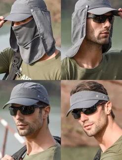 Men's Convertible Sun Hat with Neck Flap and Detachable Face Cover, UV Protection Lightweight Cap for Outdoor Hiking, Fishing, and Camping