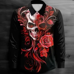 Men's Cool Skulls Casual Shirt Button Up Shirt Long Sleeve Dark Spring Fall Turndown Button Up Red Blue Purple Green Black-white