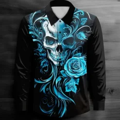 Men's Cool Skulls Casual Shirt Button Up Shirt Long Sleeve Dark Spring Fall Turndown Button Up Red Blue Purple Green Black-white
