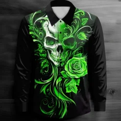 Men's Cool Skulls Casual Shirt Button Up Shirt Long Sleeve Dark Spring Fall Turndown Button Up Red Blue Purple Green Black-white