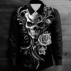 Men's Cool Skulls Casual Shirt Button Up Shirt Long Sleeve Dark Spring Fall Turndown Button Up Red Blue Purple Green Black-white
