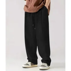 Men's Corduroy Pants Casual Pants Pocket Drawstring Elastic Waist Plain Comfort Sports Outdoor Daily Fashion Casual Black White Micro-elastic