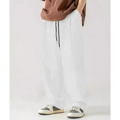 Men's Corduroy Pants Casual Pants Pocket Drawstring Elastic Waist Plain Comfort Sports Outdoor Daily Fashion Casual Black White Micro-elastic