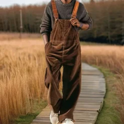 Men's Corduroy Pants Trousers Bib Tights Casual Pants Suspender Pants Pocket Plain Comfort Sports Outdoor Daily Fashion Casual Brown Micro-elastic