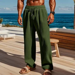 Men's Corduroy Pants Trousers Summer Pants Beach Pants Pocket Elastic Waist Drawstring Plain Comfort Sports Outdoor Daily Fashion Casual Black Green Micro-elastic