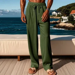 Men's Corduroy Pants Trousers Summer Pants Beach Pants Pocket Elastic Waist Drawstring Plain Comfort Sports Outdoor Daily Fashion Casual Black Green Micro-elastic