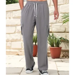 Men's Corduroy Pants Trousers Casual Pants Drawstring Elastic Waist Multi Pocket Plain Comfort Sports Outdoor Daily Fashion Casual Black Army Green Micro-elastic