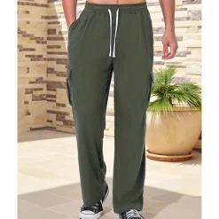 Men's Corduroy Pants Trousers Casual Pants Drawstring Elastic Waist Multi Pocket Plain Comfort Sports Outdoor Daily Fashion Casual Black Army Green Micro-elastic