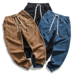 Men's Corduroy Pants Warm Solid Colored Warm Sports Full Length Outdoor Daily Casual / Sporty Chino Slim Black Blue Low Waist Inelastic