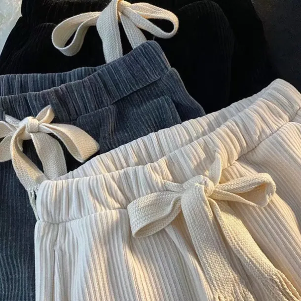 Men's Corduroy Pants Winter Pants Trousers Drawstring Elastic Waist Straight Leg Solid Color Comfort Warm Casual Daily Streetwear Sports Fashion Black Apricot Micro-elastic