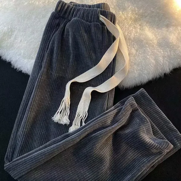 Men's Corduroy Pants Winter Pants Trousers Drawstring Elastic Waist Straight Leg Solid Color Comfort Warm Casual Daily Streetwear Sports Fashion Black Apricot Micro-elastic