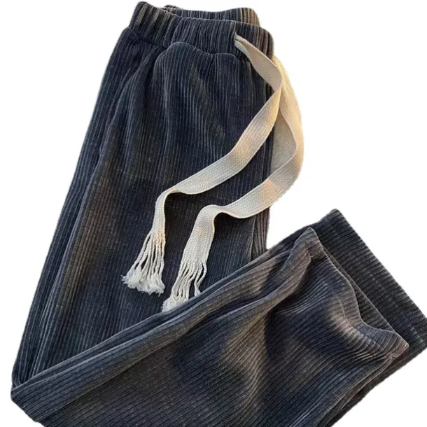 Men's Corduroy Pants Winter Pants Trousers Drawstring Elastic Waist Straight Leg Solid Color Comfort Warm Casual Daily Streetwear Sports Fashion Black Apricot Micro-elastic