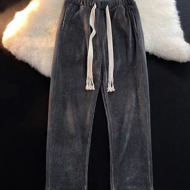 Men's Corduroy Pants Winter Pants Trousers Drawstring Elastic Waist Straight Leg Solid Color Comfort Warm Casual Daily Streetwear Sports Fashion Black Apricot Micro-elastic
