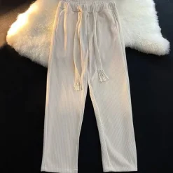 Men's Corduroy Pants Winter Pants Trousers Drawstring Elastic Waist Straight Leg Solid Color Comfort Warm Casual Daily Streetwear Sports Fashion Black Apricot Micro-elastic