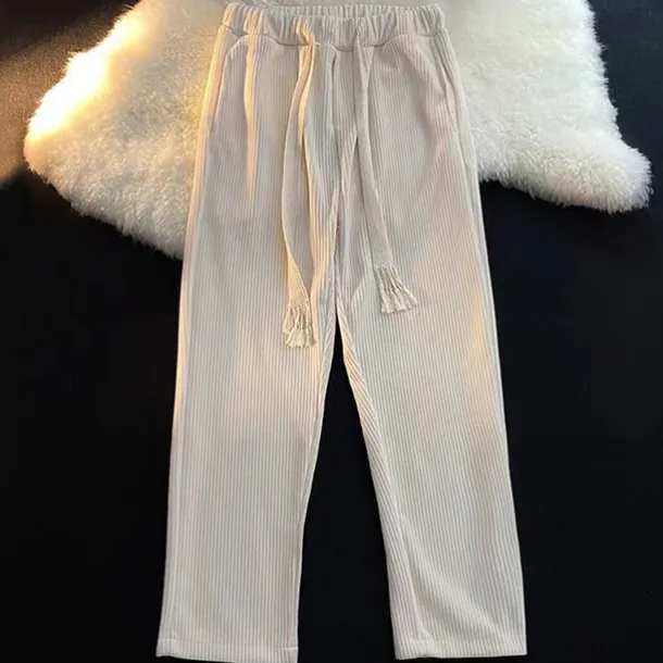 Men's Corduroy Pants Winter Pants Trousers Drawstring Elastic Waist Straight Leg Solid Color Comfort Warm Casual Daily Streetwear Sports Fashion Black Apricot Micro-elastic