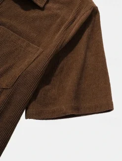 Men's Corduroy Shirt Golf Shirt Work Casual Lapel Short Sleeve Basic Modern Plain Buttons Summer Regular Fit Black Yellow Brown Army Green Corduroy Shirt