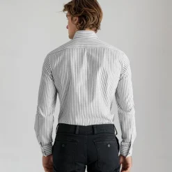 Men's Cotton Black Long Sleeve Striped Fold-over Collar School Formal Clothing Apparel Elegant Active Vacation Vintage
