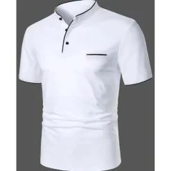 Men's Cotton Blend Polo Shirt Golf Shirt Street Casual Stand Collar Banded Collar Short Sleeve Fashion Basic Plain Classic Summer Regular Fit Navy Black White Red Cotton Blend Polo Shirt